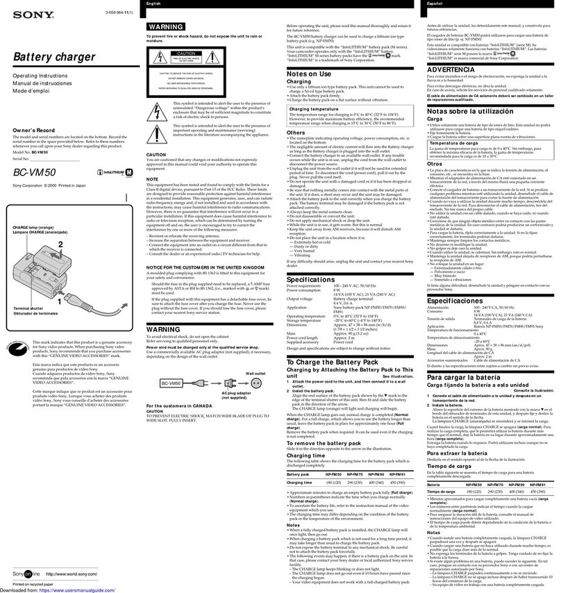 Sony BC-VM 50 operating instructions