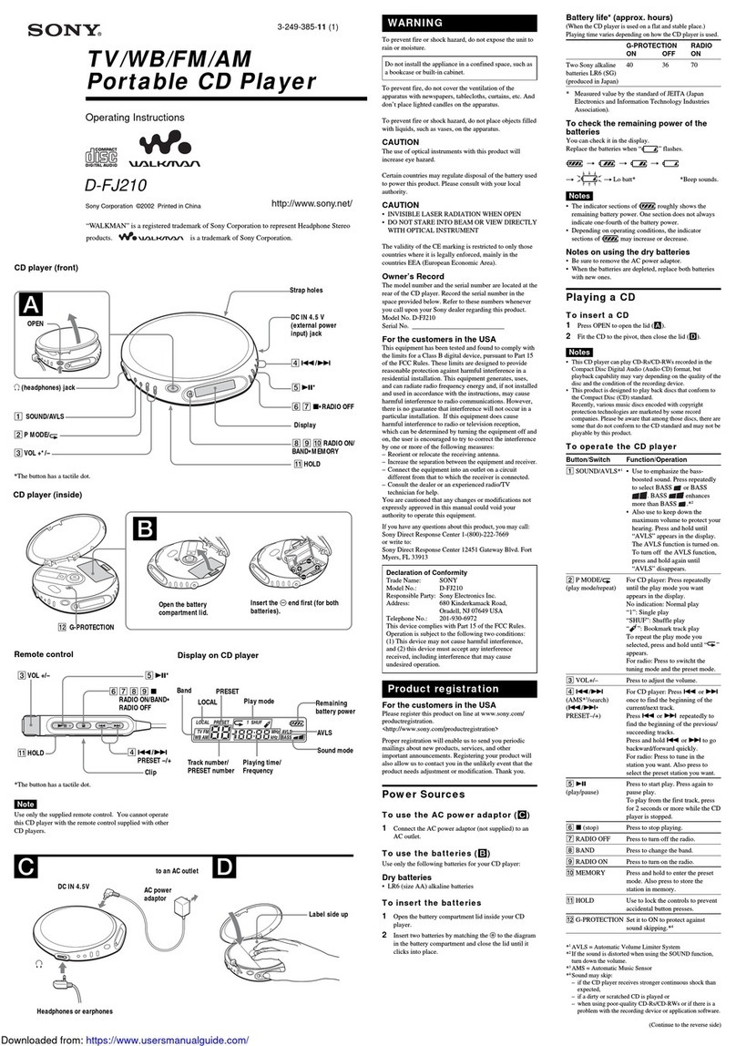 Sony WALKMAN D-FJ210 User manual Sony WALKMAN D-FJ210 User manual