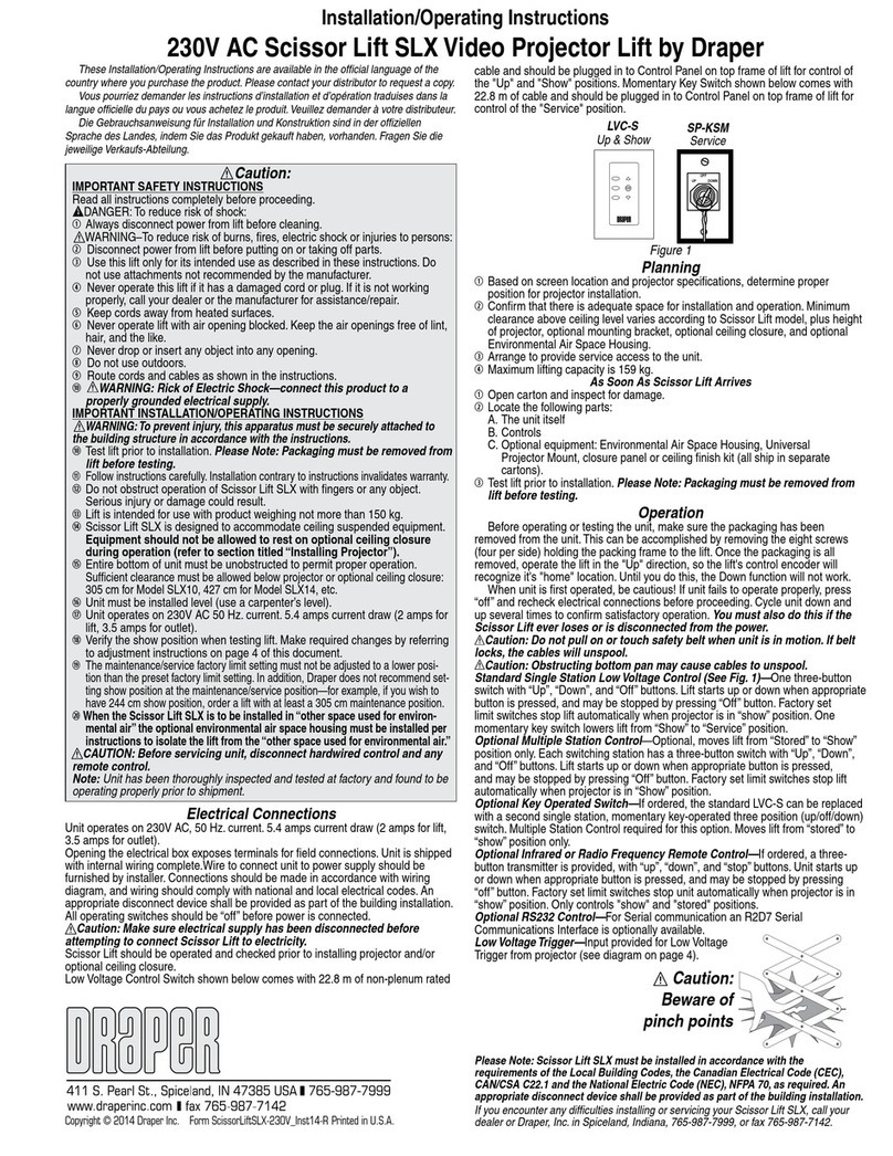 Draper SLX14 Installation & operating instructions