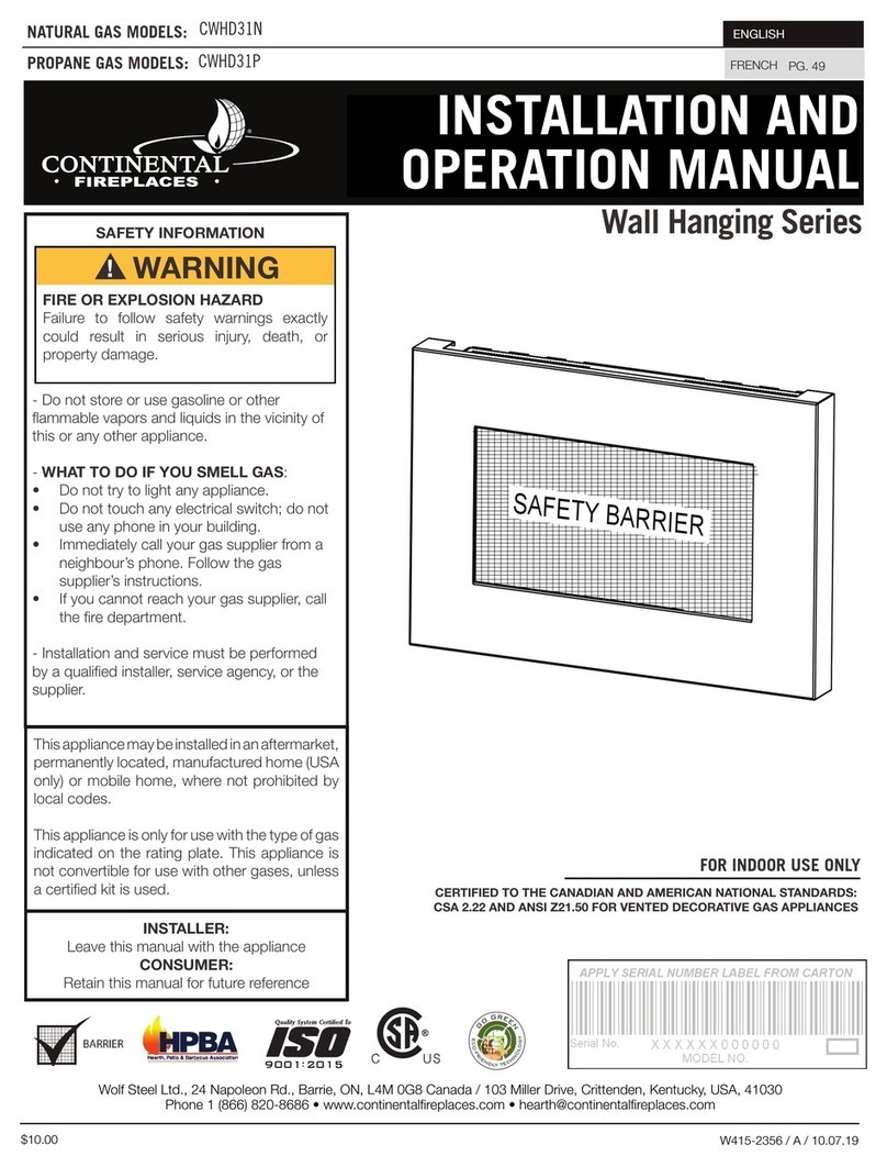 Continental Fireplaces CWHD31P Installation and operation manual Continental Fireplaces CWHD31P Installation and operation manual
