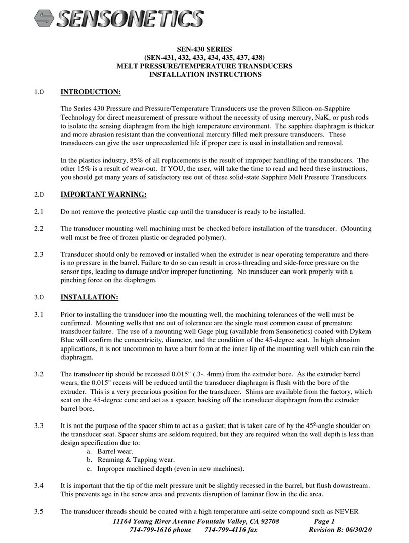 SENSONETICS SEN-430 Series installation instructions