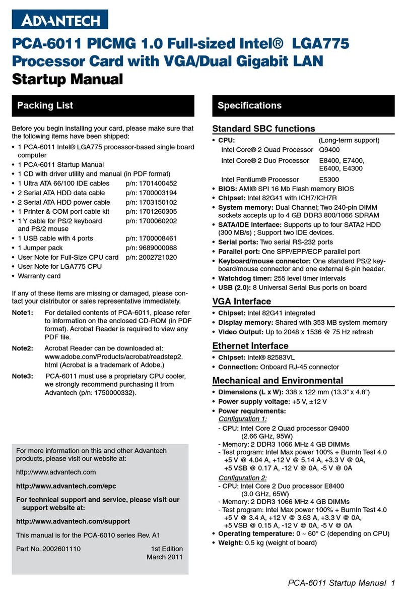 Advantech PCA-6011 Installation and operation manual