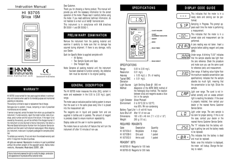 Hanna Instruments Silica ISM 93705 User manual