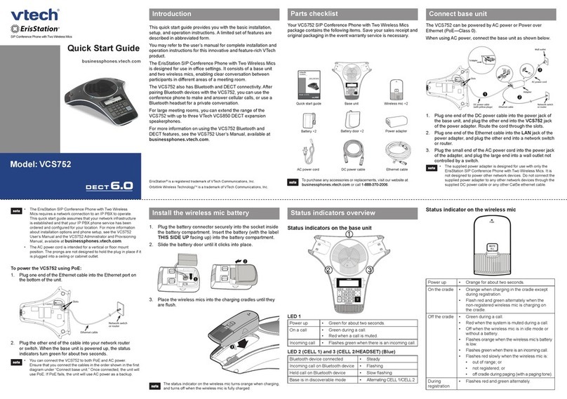 V-tech EricStation VCS752 quick start guide