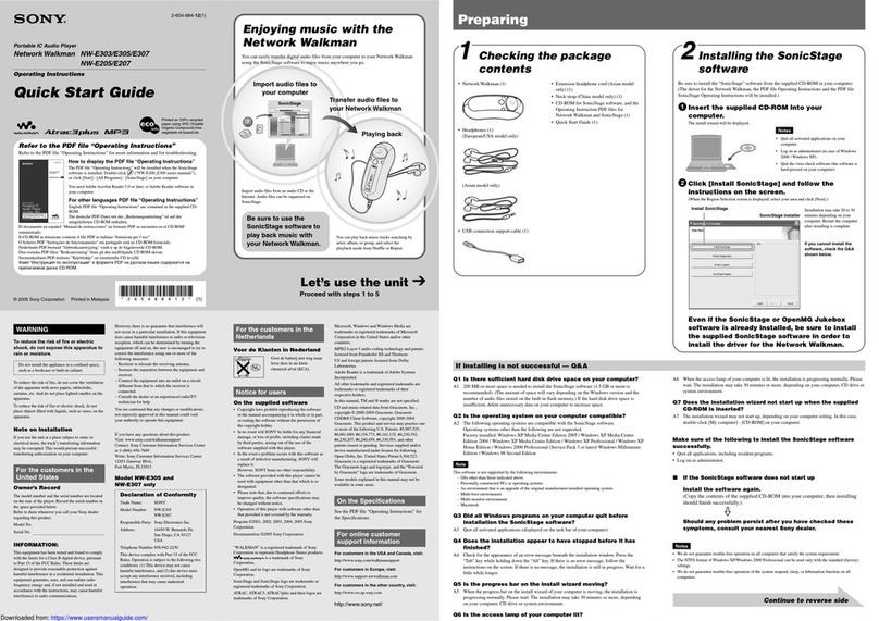 Sony Walkman NW-E303 quick start guide