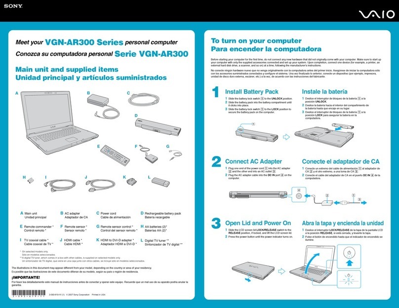 Sony VGN-AR300 quick start guide
