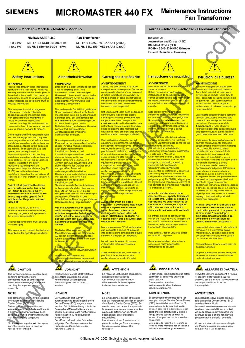 Siemens MICROMASTER 440 Operating and maintenance instructions Siemens MICROMASTER 440 Operating and maintenance instructions