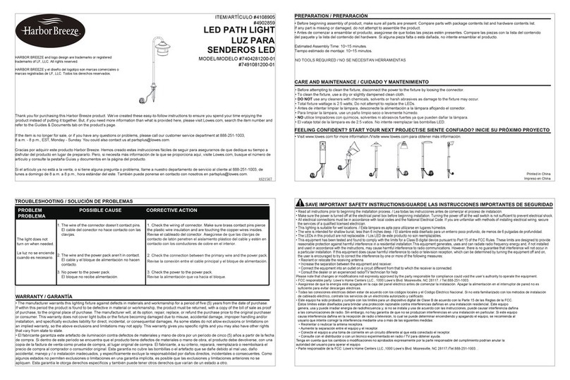 Harbor Breeze 7404281200-01 quick start guide