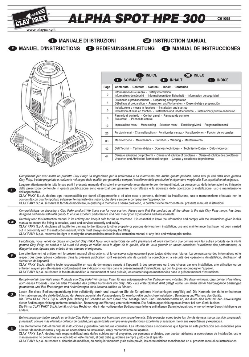 Claypaky ALPHA SPOT HPE 300 User manual Claypaky ALPHA SPOT HPE 300 User manual