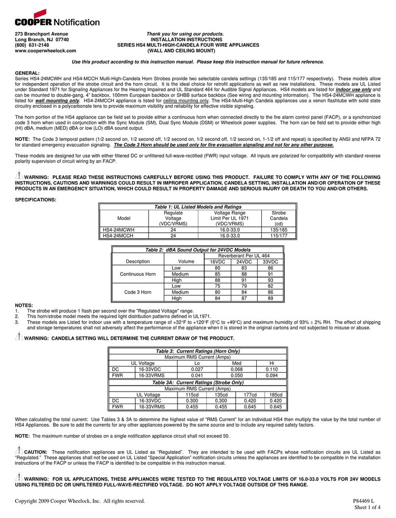 Cooper Notification HS4 Series installation instructions