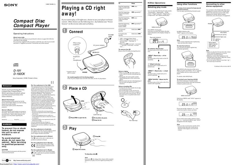 Sony Walkman D-191 User manual