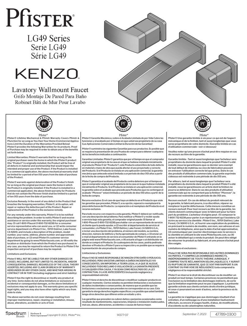 Spectrum Brands Pfister KENZO LG49 Series manual Spectrum Brands Pfister KENZO LG49 Series manual