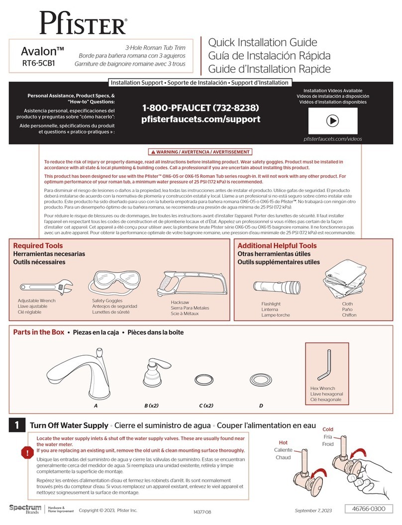 Spectrum Brands Pfister Avalon RT6-5CB1Y Quick installation guide Spectrum Brands Pfister Avalon RT6-5CB1Y Quick installation guide