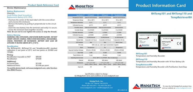 MadgeTech RHTemp101 Product Information Card