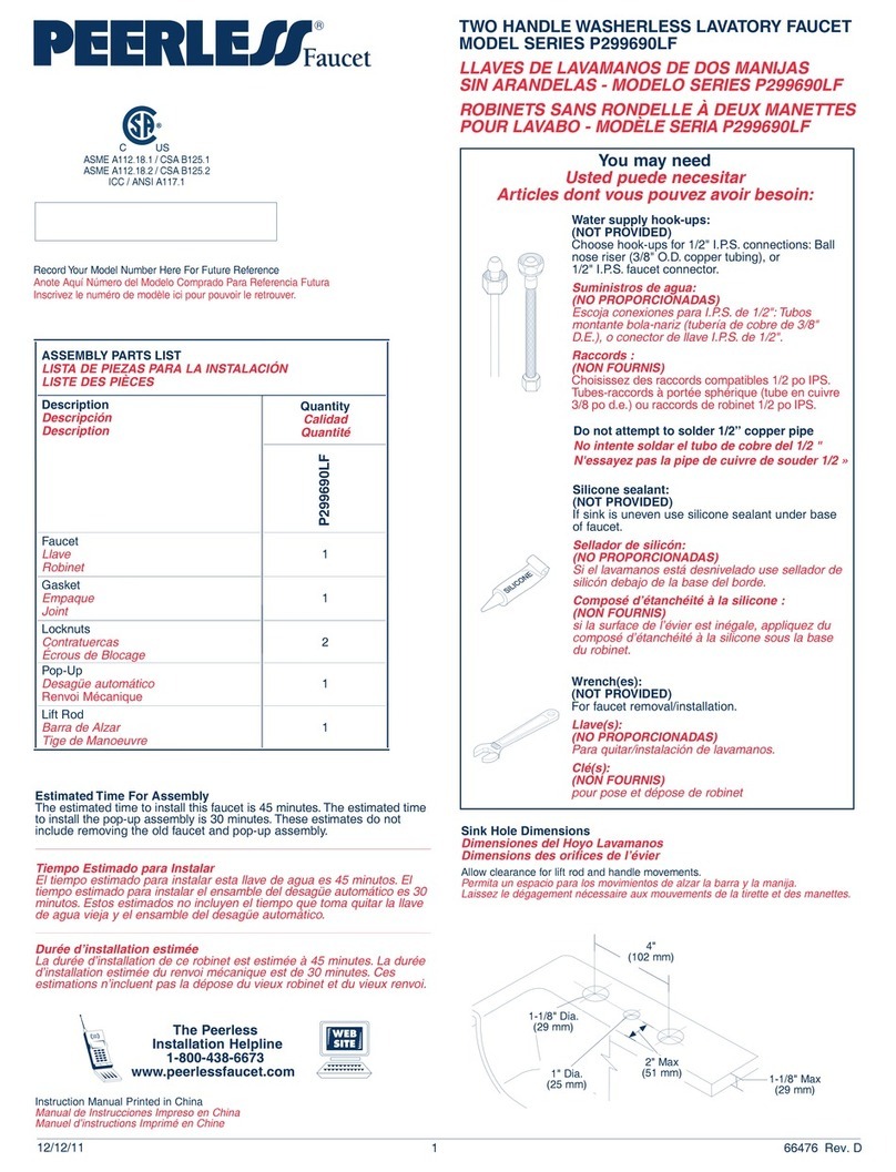 Peerless Faucet P299690LF Series User manual
