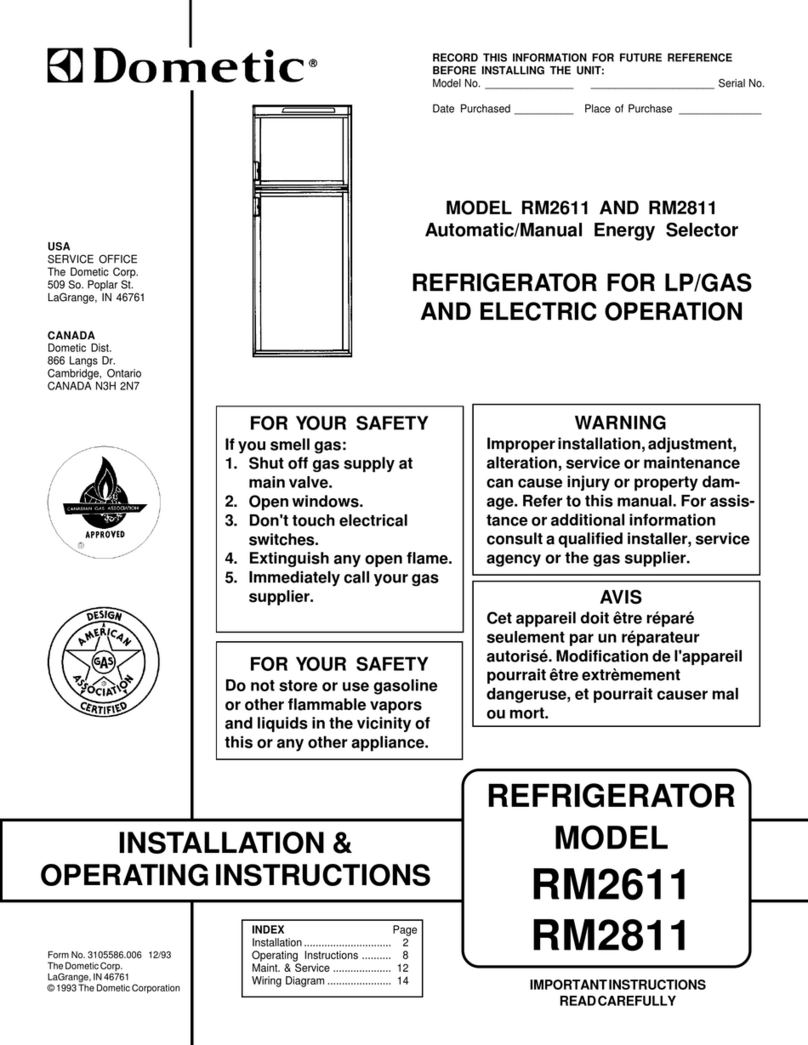 Dometic RM2611 Installation & operating instructions