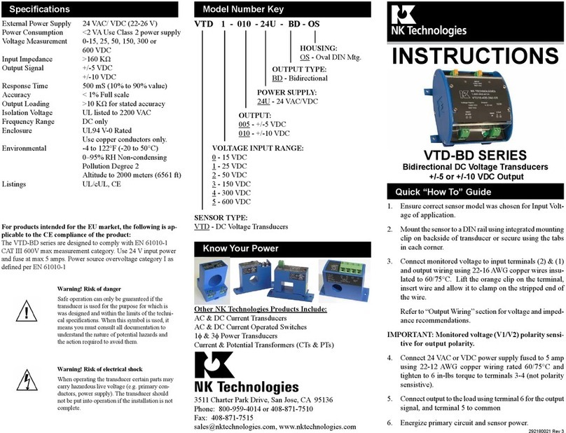 NK TECHNOLOGIES VTD-BD Series User manual