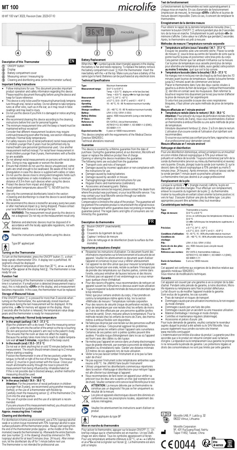 Microlife MT 100 manual