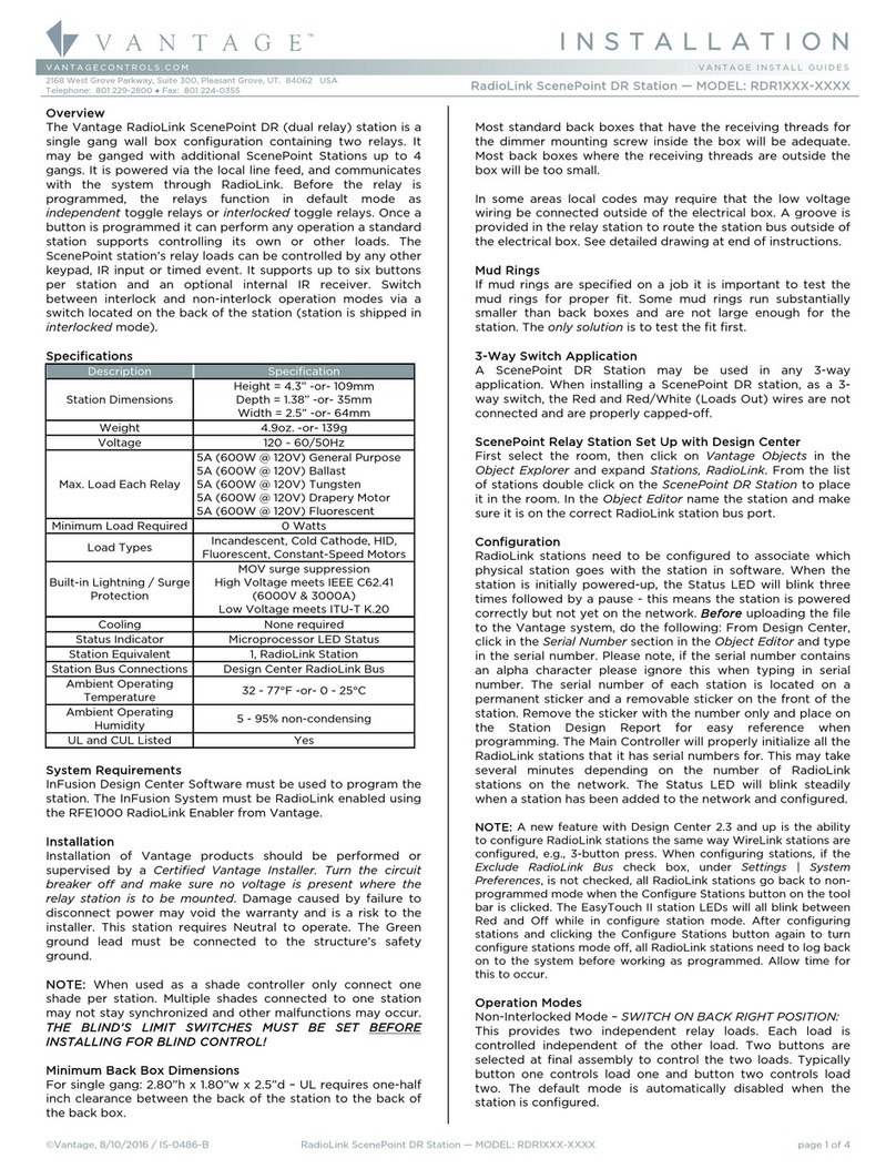Vantage Hearth RadioLink ScenePoint RDR1 Series User manual