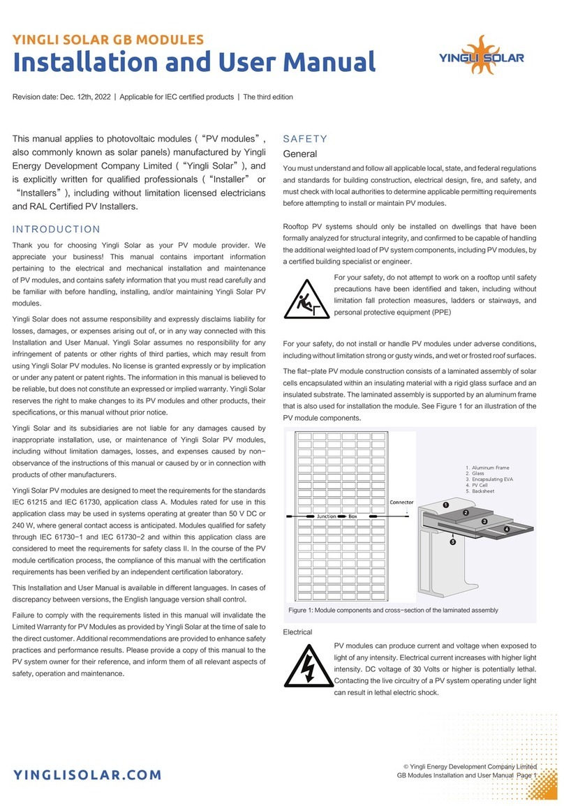 Yingli Solar YLM 144CELL 182PERC Installation and user manual