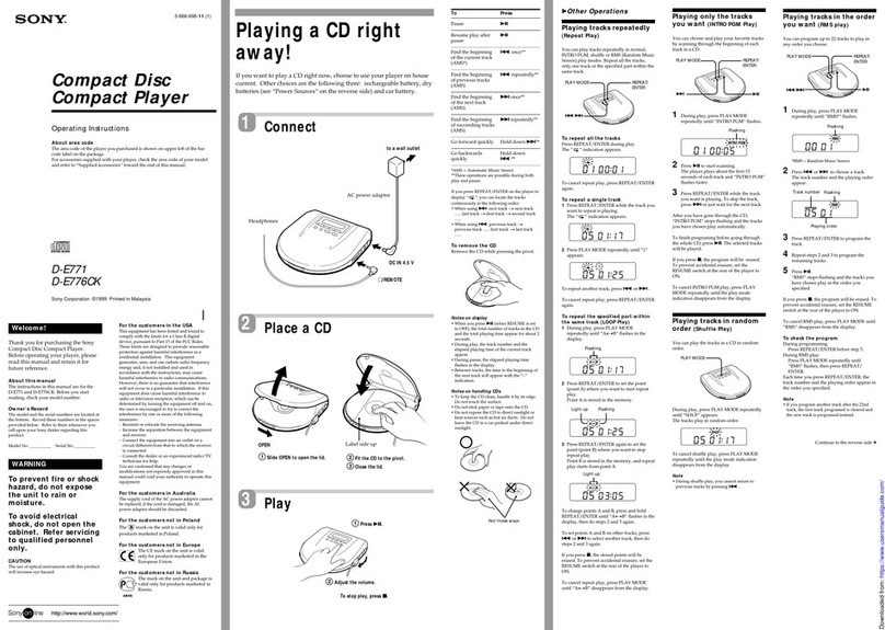 Sony D-E771 Operating Instructions  (primary... User manual