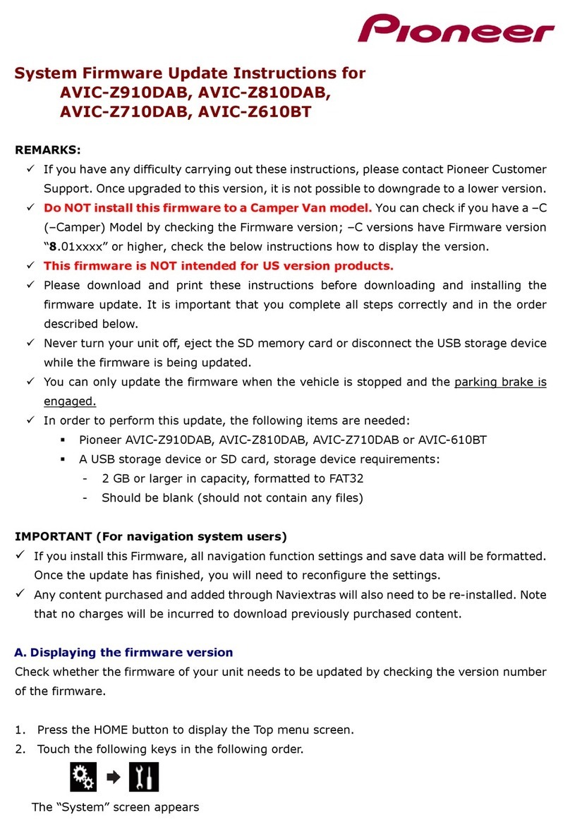 Pioneer AVIC-Z910DAB System firmware update instructions