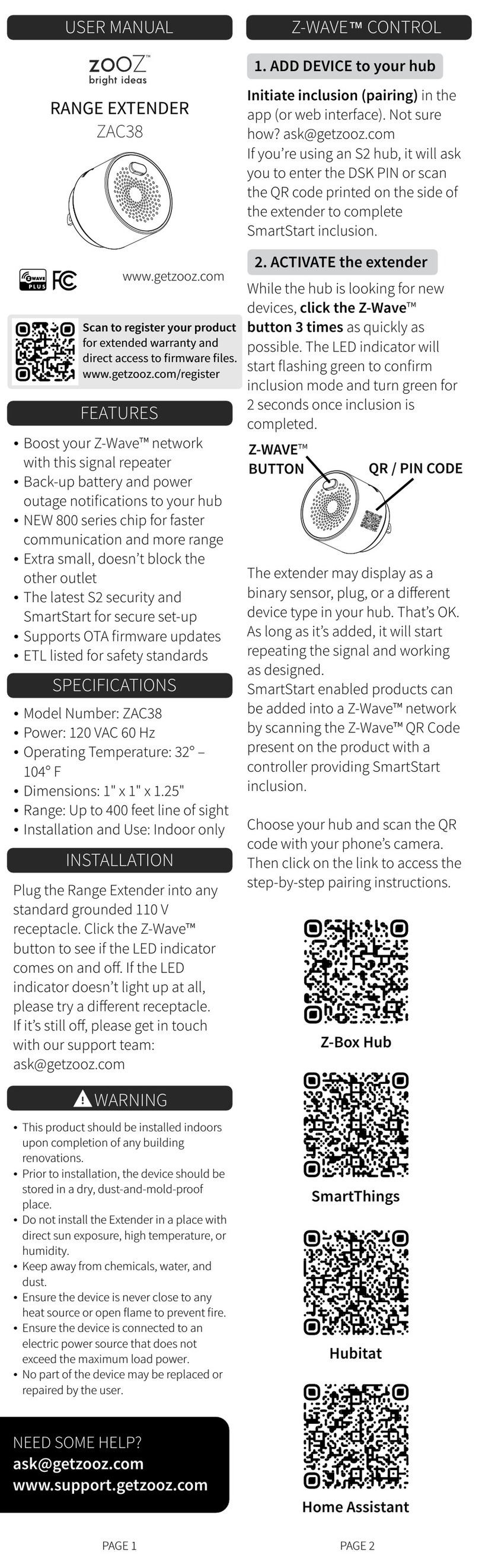 ZooZ ZAC38 user manual