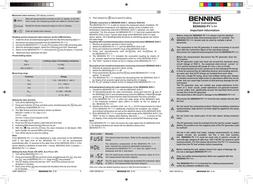 Benning PV 1-1+ Manual