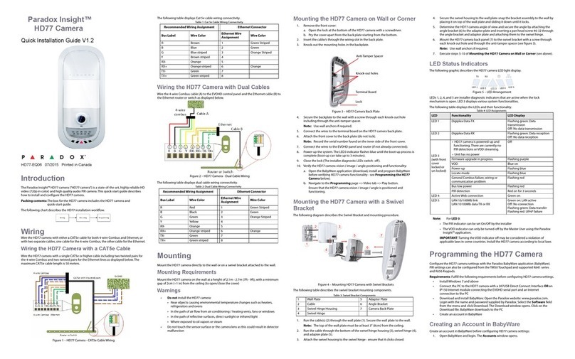 Paradox Insight HD77 Quick installation guide