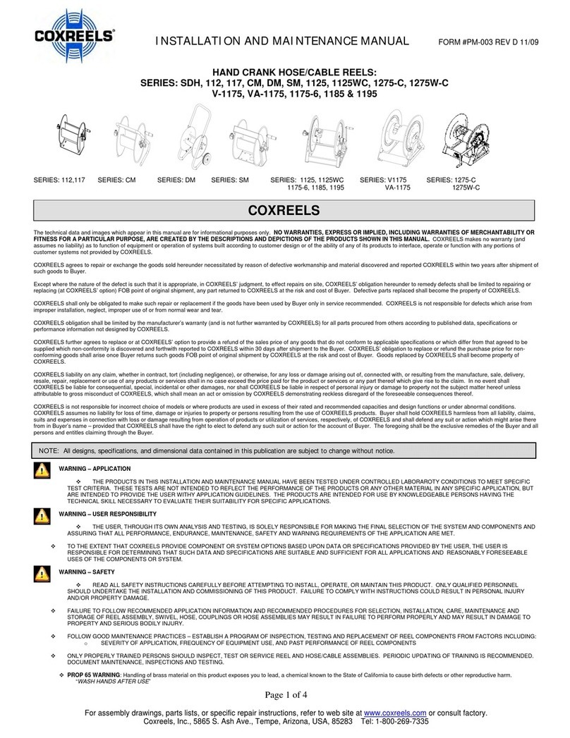 COXREELS SDH Series Installation and maintenance manual