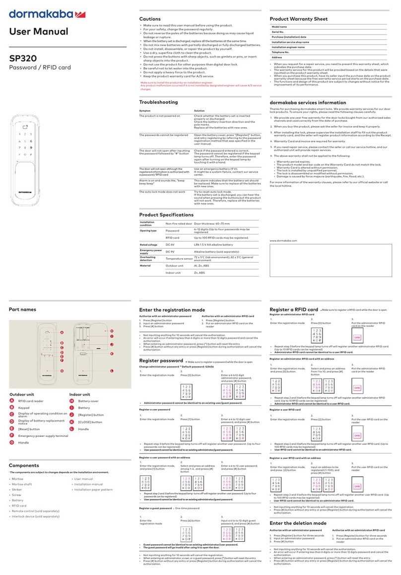 Dormakaba SP320 User manual