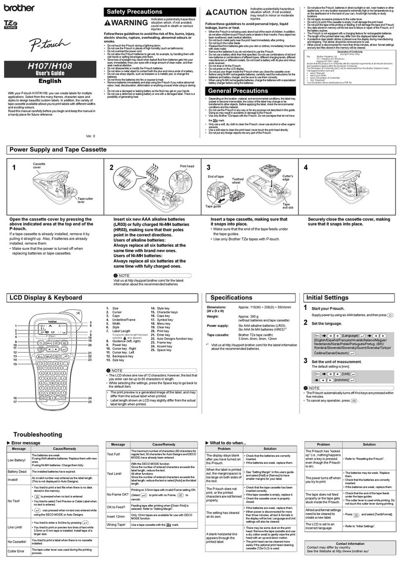 Brother P-touch H108 User manual