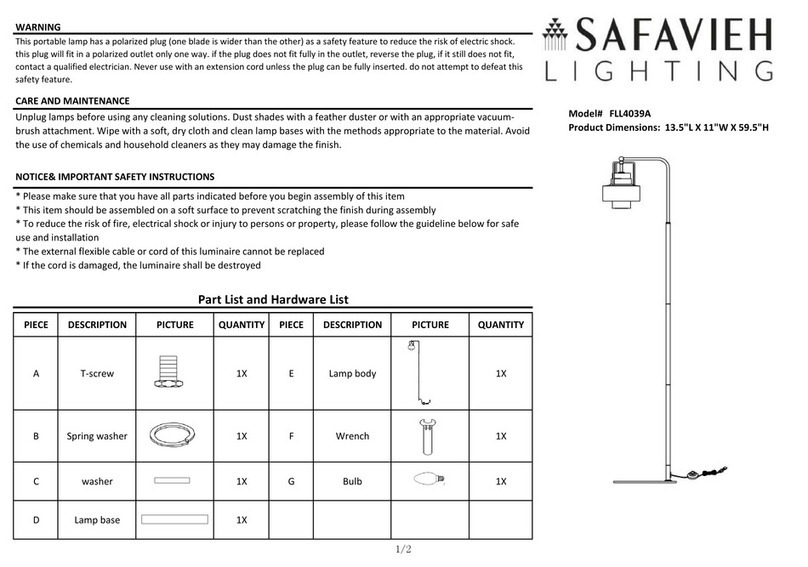 Safavieh Lighting BRENDON FLL4039A manual