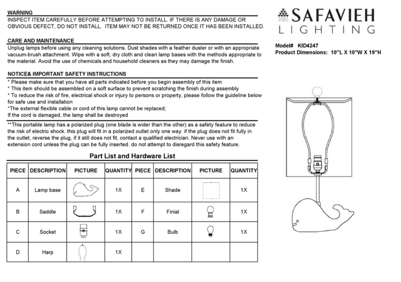 Safavieh Lighting WALTER KID4247 User manual Safavieh Lighting WALTER KID4247 User manual