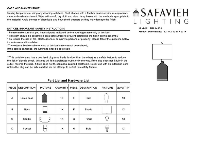Safavieh Lighting BERGEN TBL4410A User manual Safavieh Lighting BERGEN TBL4410A User manual
