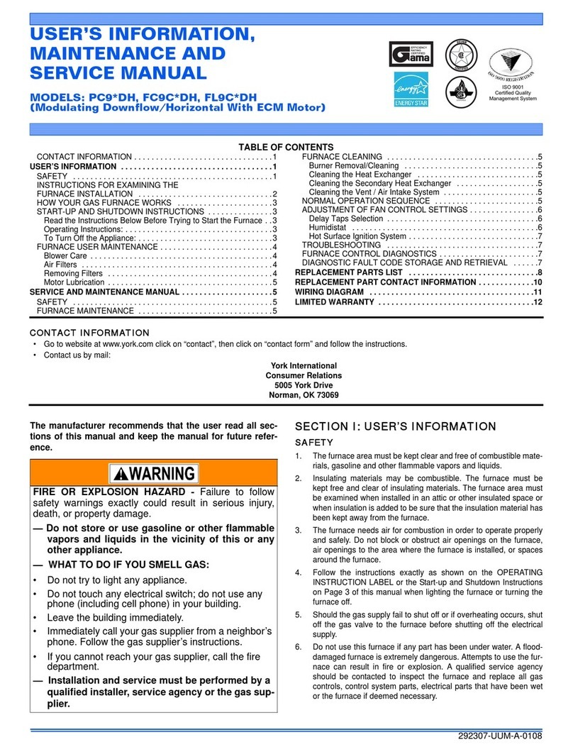 York PC9 DH Series User's information, maintenance and service manual