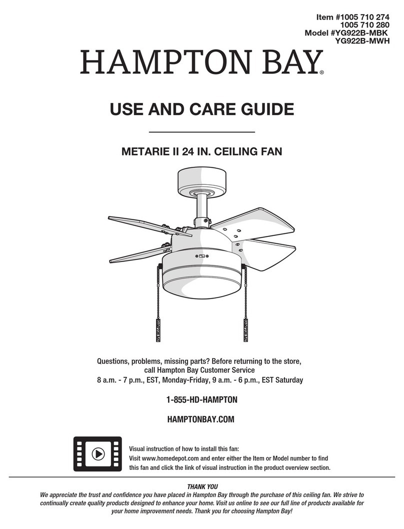 HAMPTON BAY METARIE II YG922B-MBK Use and care guide