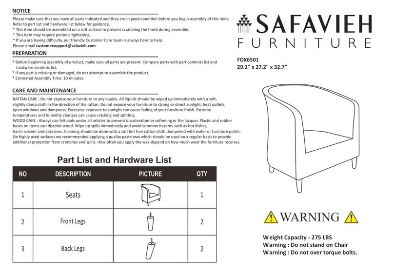 Safavieh Furniture FOX6501 quick start guide Safavieh Furniture FOX6501 quick start guide