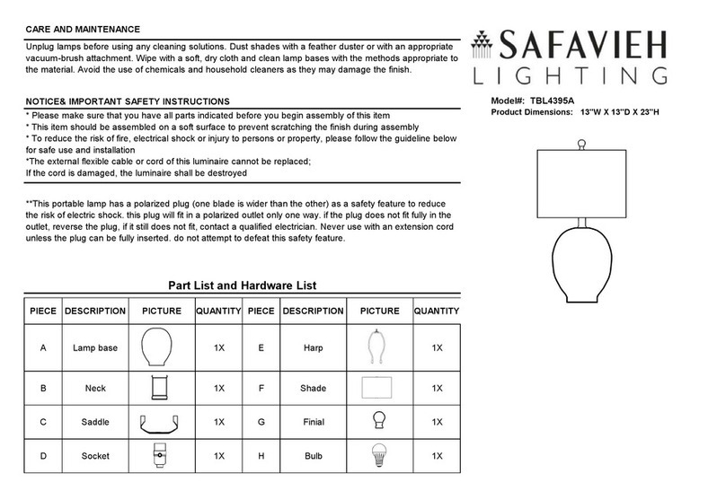 Safavieh Lighting LINEY TBL4395A User manual Safavieh Lighting LINEY TBL4395A User manual