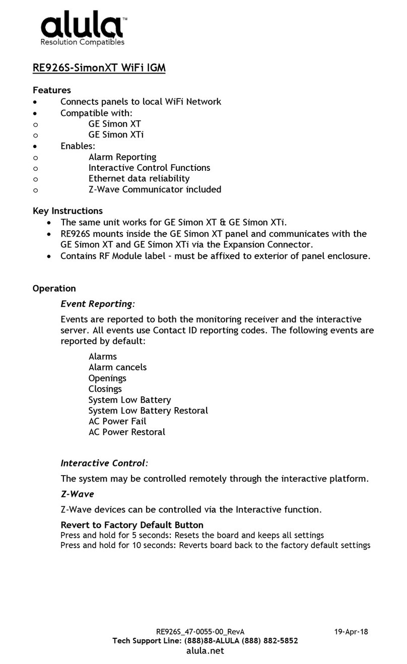 Alula RE926S-SimonXT WiFi IGM manual