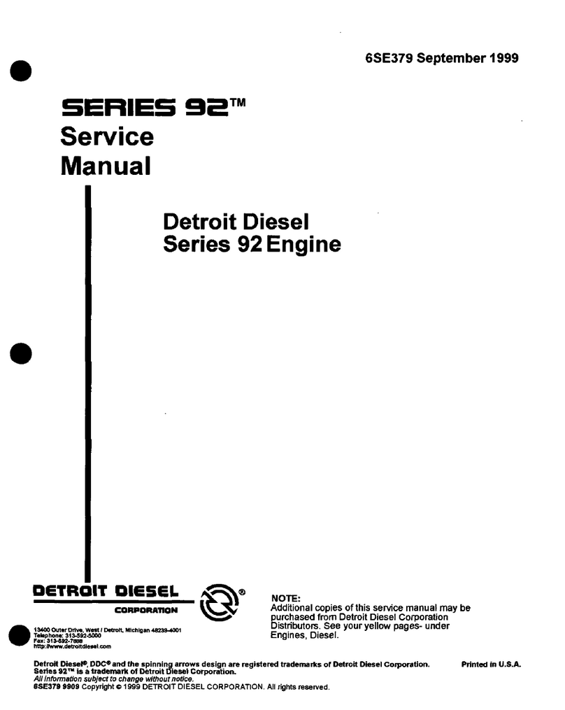 Detroit Diesel 92 Series User manual Detroit Diesel 92 Series User manual