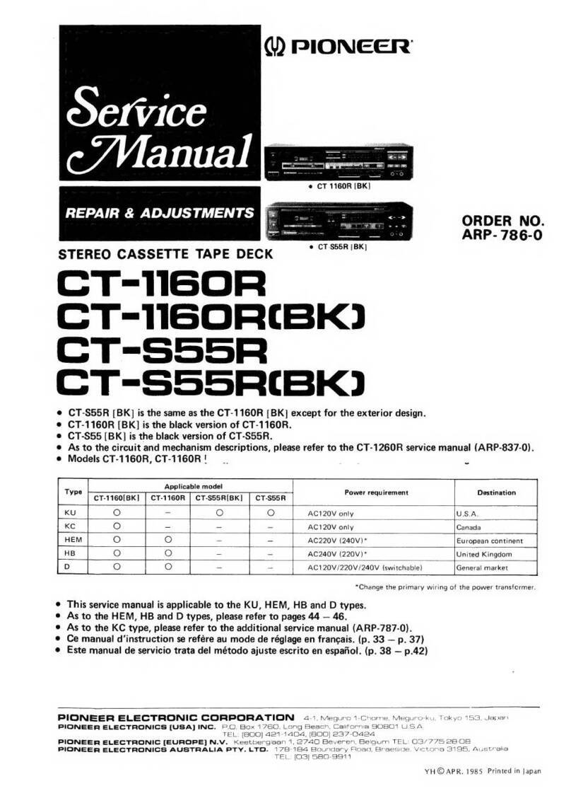 Pioneer CT-1160R User manual