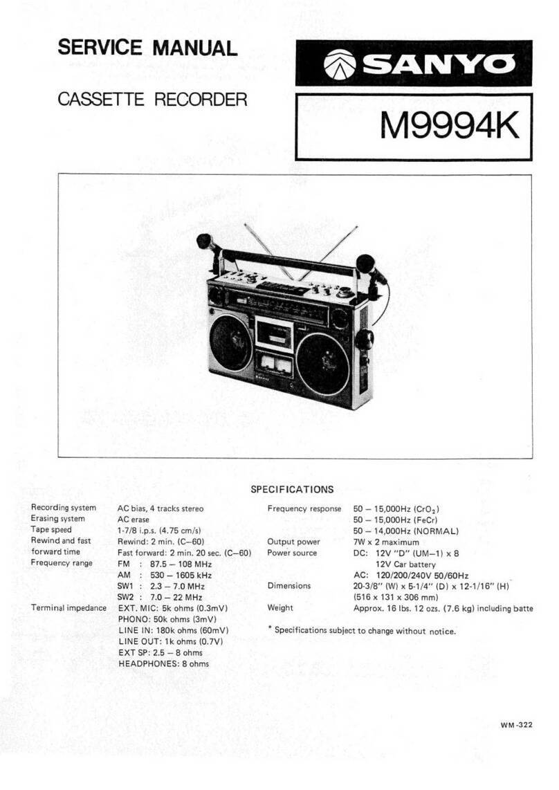 Sanyo M9994K User manual Sanyo M9994K User manual