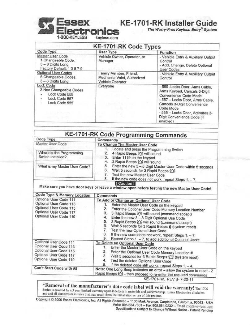 Essex Electronics KE-1701-RK Installer's guide