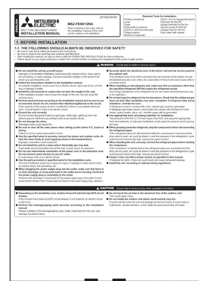 Mitsubishi Electric MSZ-FE09/12NA User manual Mitsubishi Electric MSZ-FE09/12NA User manual