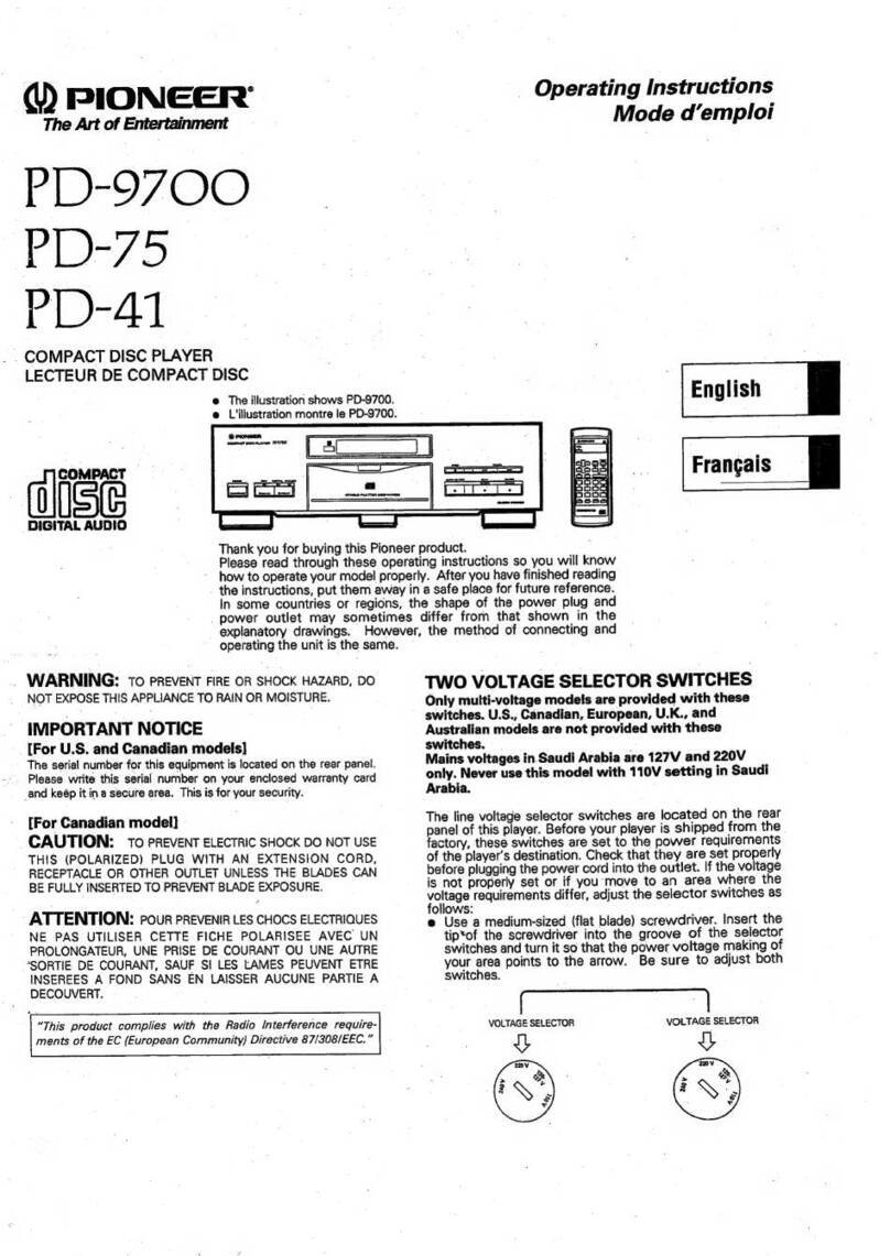 Pioneer PD-9700 User manual Pioneer PD-9700 User manual