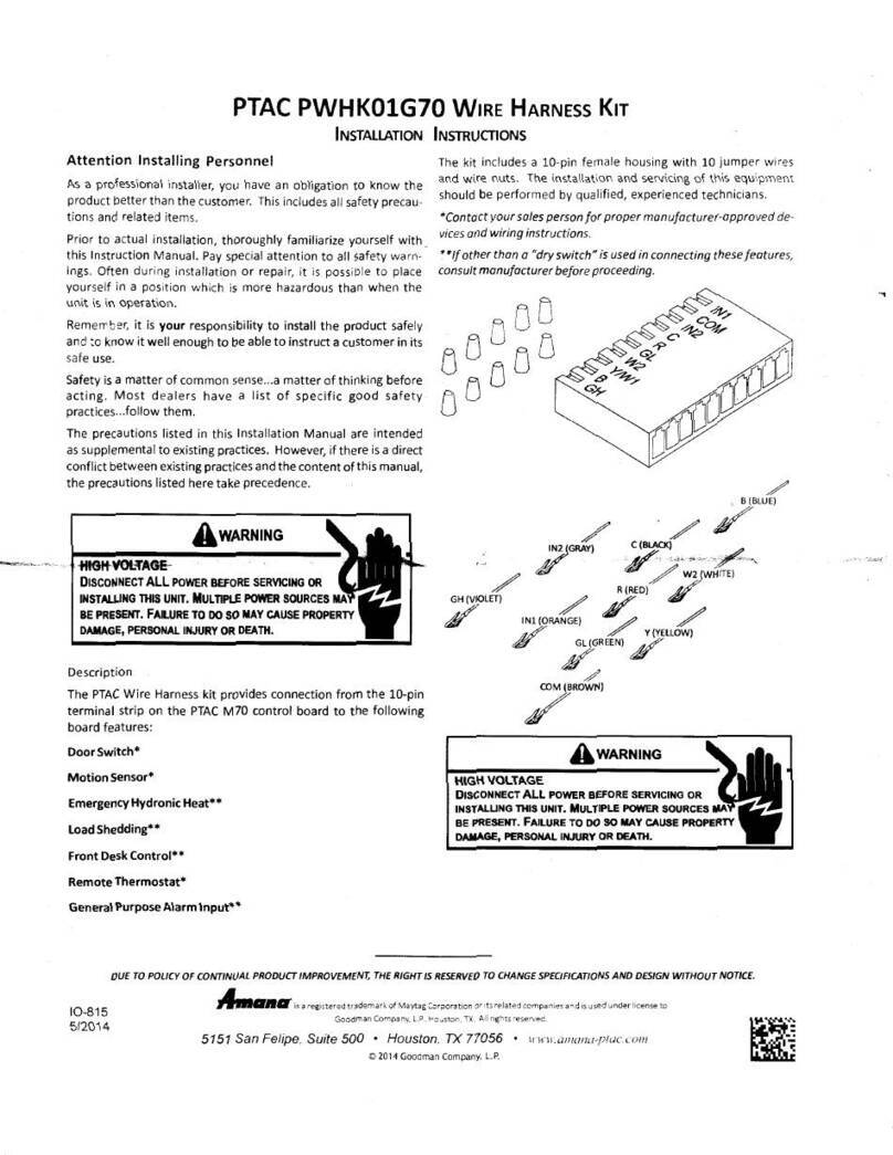 Amana PTAC PWHK01G70 installation instructions