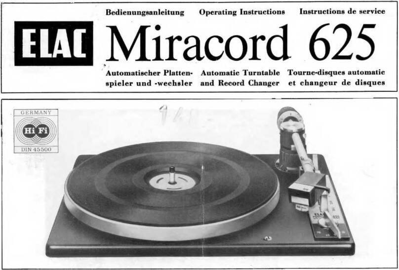 ELAC Miracord 625 operating instructions