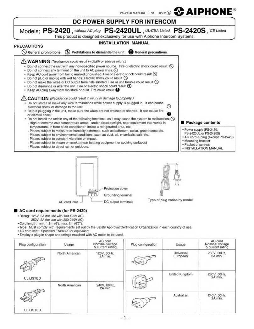 Aiphone PS-2420 installation manual