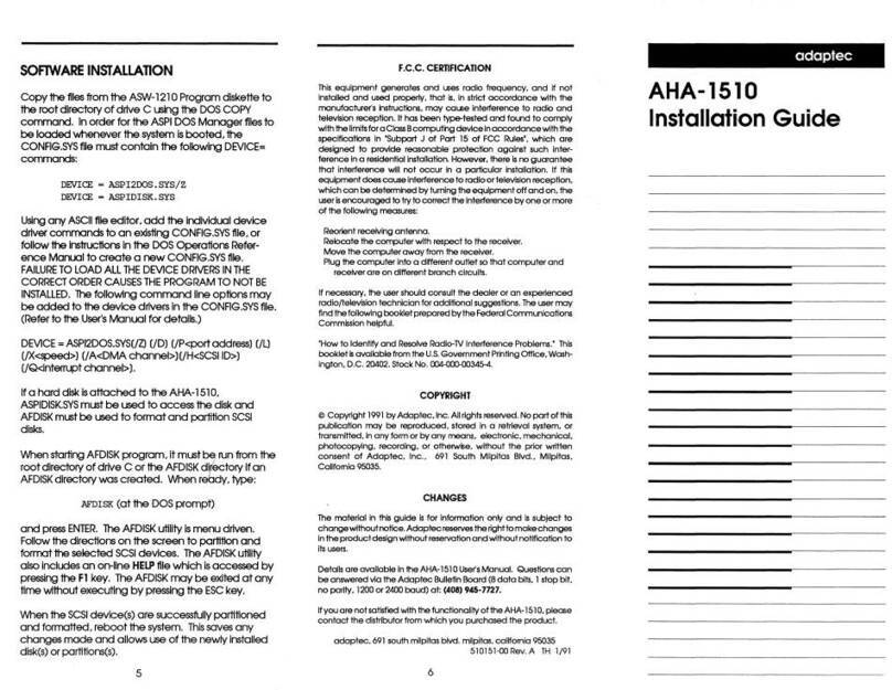Adaptec AHA-1510 User manual Adaptec AHA-1510 User manual